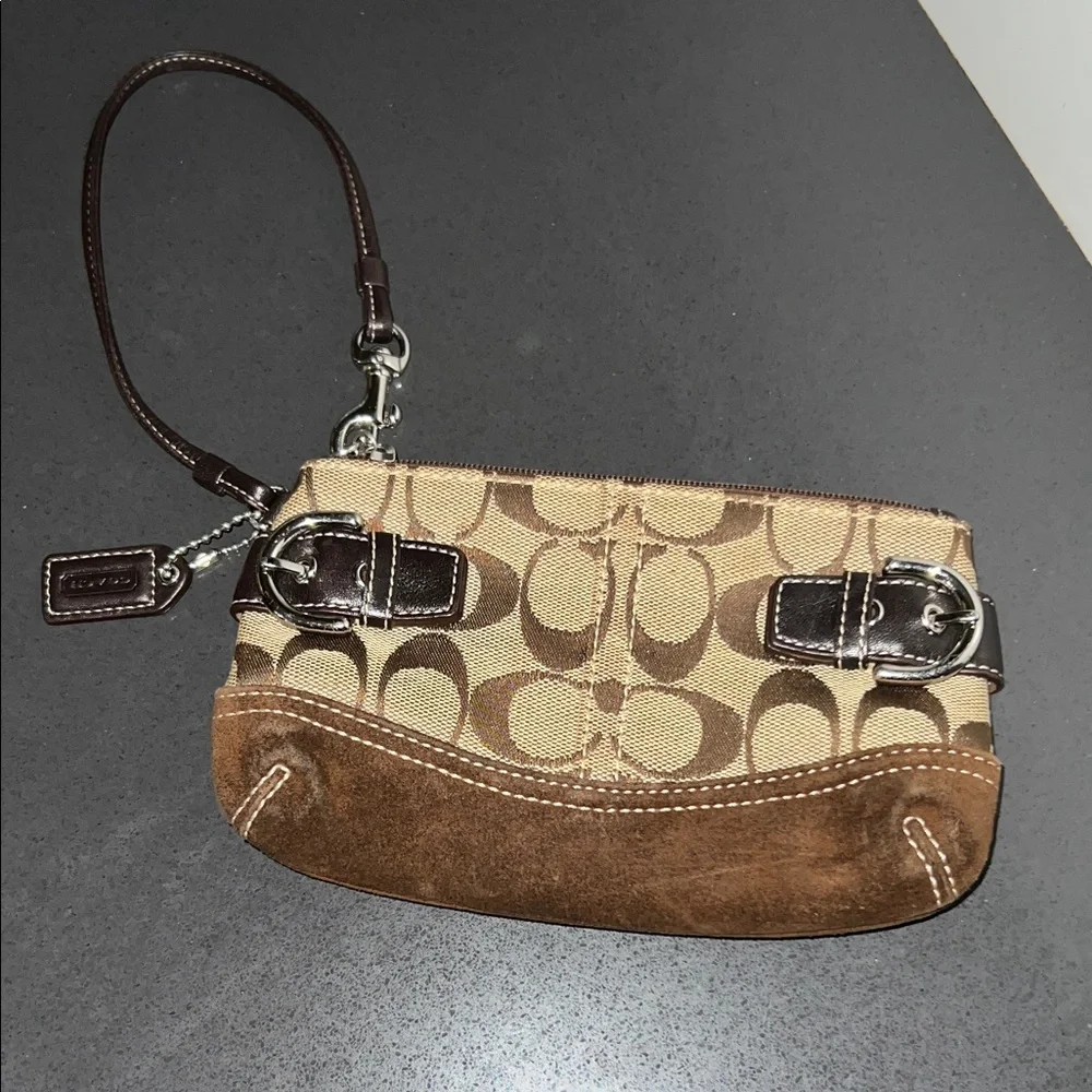 Coach Tan and Brown Signature Wristlet - Picture 1 of 5